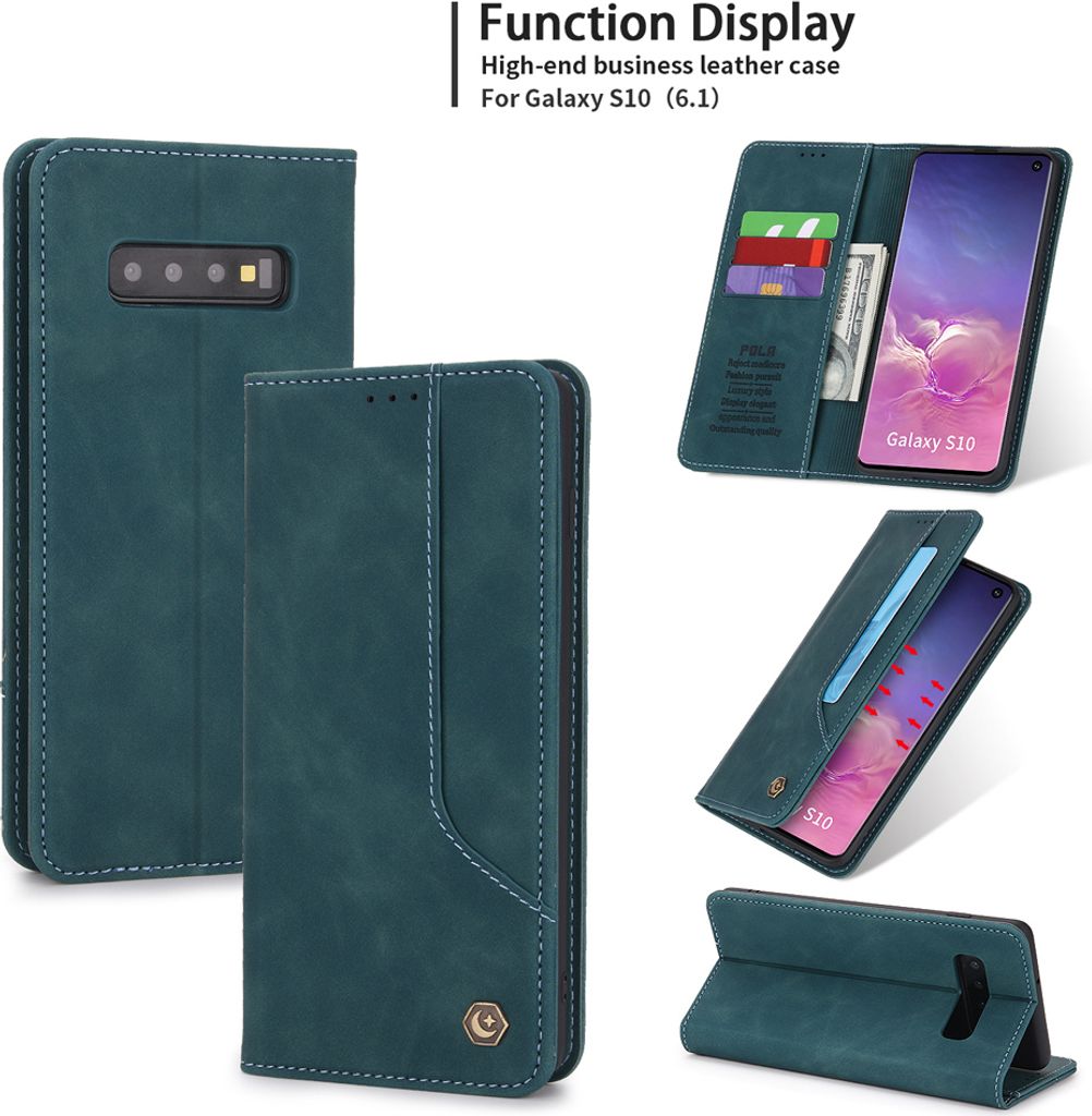 Galaxy S10 Hülle, LaimTop Retro Kunstledertasche Schutzhülle mit Kartenfach Standfunktion für Samsung Galaxy S10 Blau
