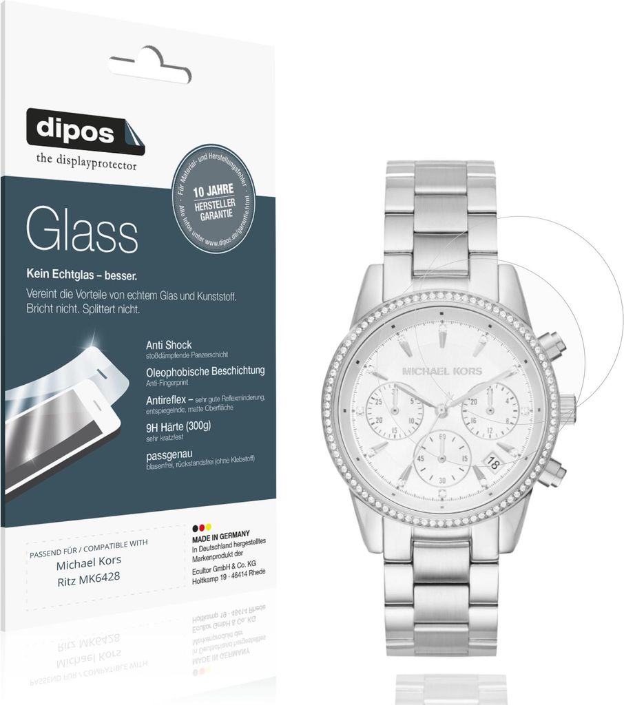 2x Schutzfolie für Micheal Kors Ritz MK6428 matt - Anti-Shock 9H Folie dipos Glass Kunststoffglas