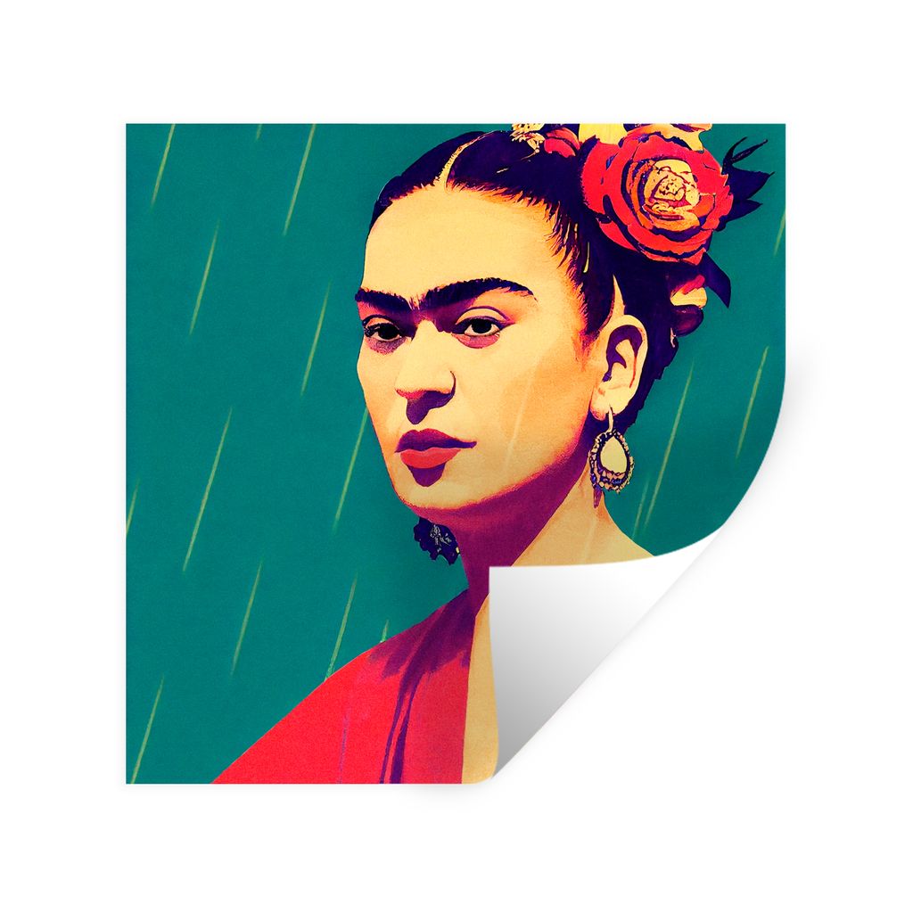 MuchoWow Wandtattoo Wandsticker Wandaufkleber Porträt - Frida Kahlo - Frau - Vintage - Rot 30x30 cm Selbstklebend und Repositionierbar - Reposit...