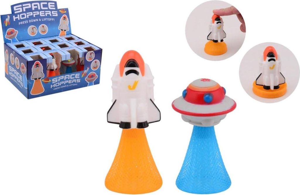 Weltraumhüpfer Spielzeug für Kinder im Raketen-UFO-Design mit Plopper-Funktion