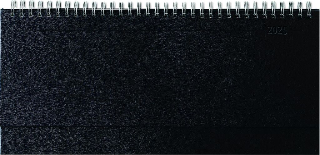 Tisch-Querkalender Balacron schwarz 2025 - Büro-Planer 29,7x13,5 cm - mit Registerschnitt - Tisch-Kalender - verlängerte Rückwand - 1 Woche 2 Se...