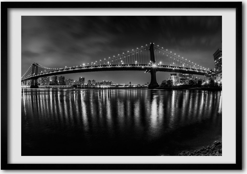 Bild - Bilderrahmen - 100 cm x 70 cm - MDF - Rahmen - Foto - Wandkunst Manhattan bei Nacht