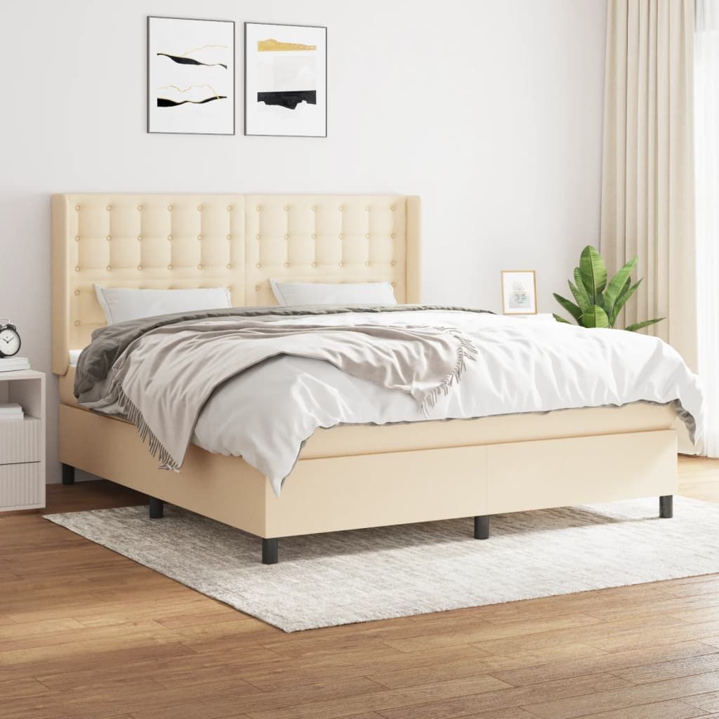Cloris Designermöbel Boxspringbett mit Matratze Creme 160x200 cm Stoff 2024 Neu