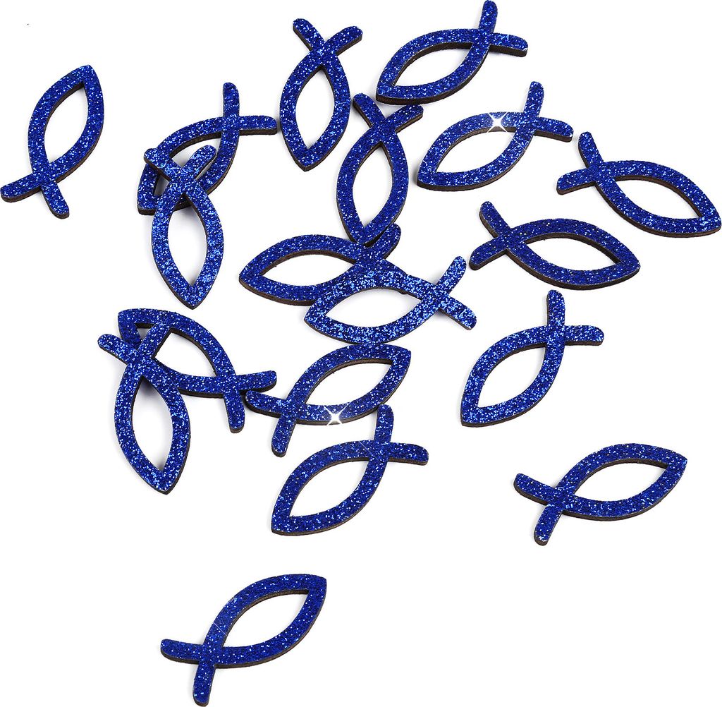 Oblique Unique 18 Holz Fische Glitzernd als Streudeko für Taufe Kommunion Konfirmation Deko - Echtholz dunkelblau