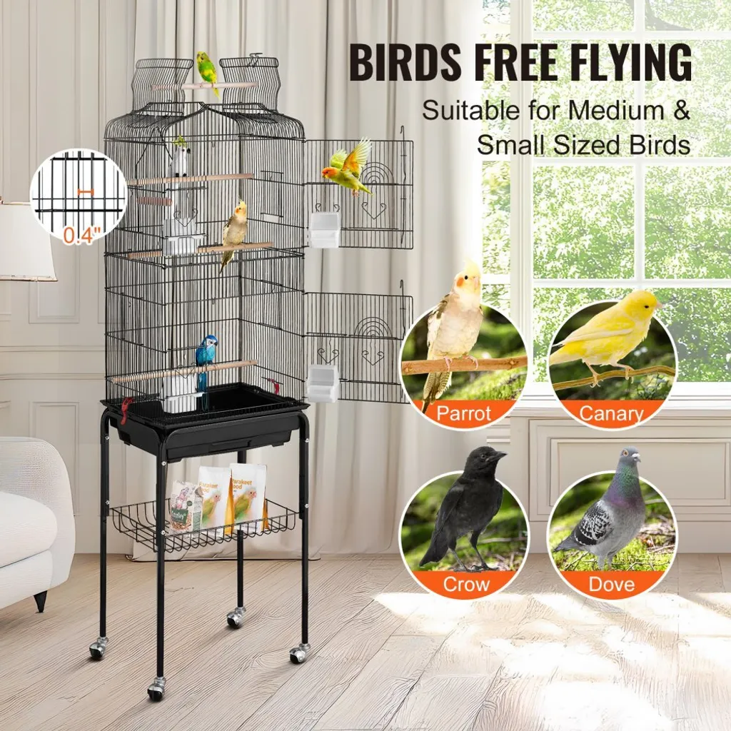 Cage à oiseaux avec support 45x35x151 cm robuste pour perruche et canari