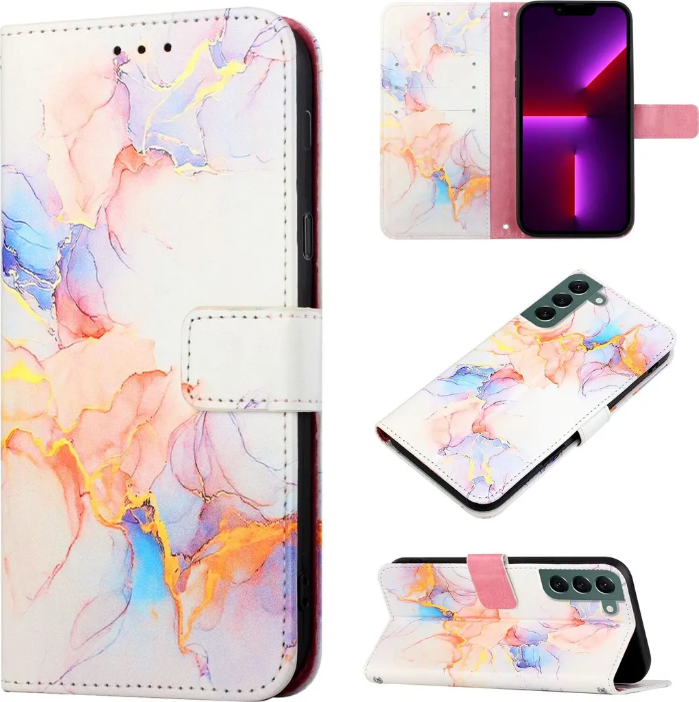 Cover Samsung S23 Marmo Colorata | Custodia Flip con Porta Carte