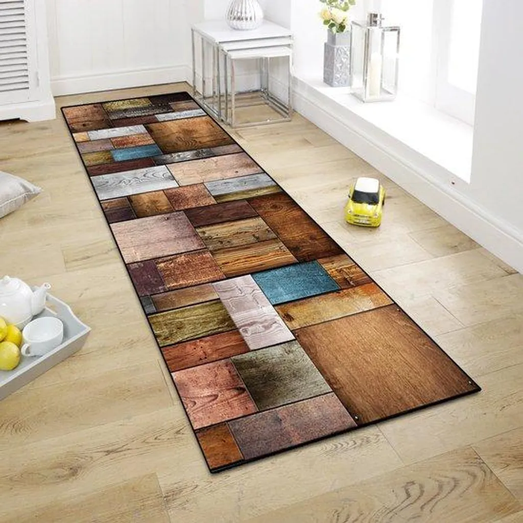 Tapis pour entrée et cuisine antidérapant aspect bois 60x180 cm lavable