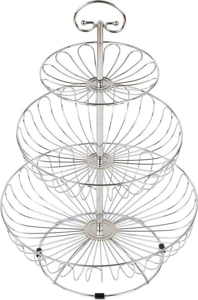 Frischhalter 3 Ebenen - Silber/Chrom - Früchtestand mehr Platz auf der Arbeitsfläche Küche - 47 cm hoch, 30 cm Durchmesser