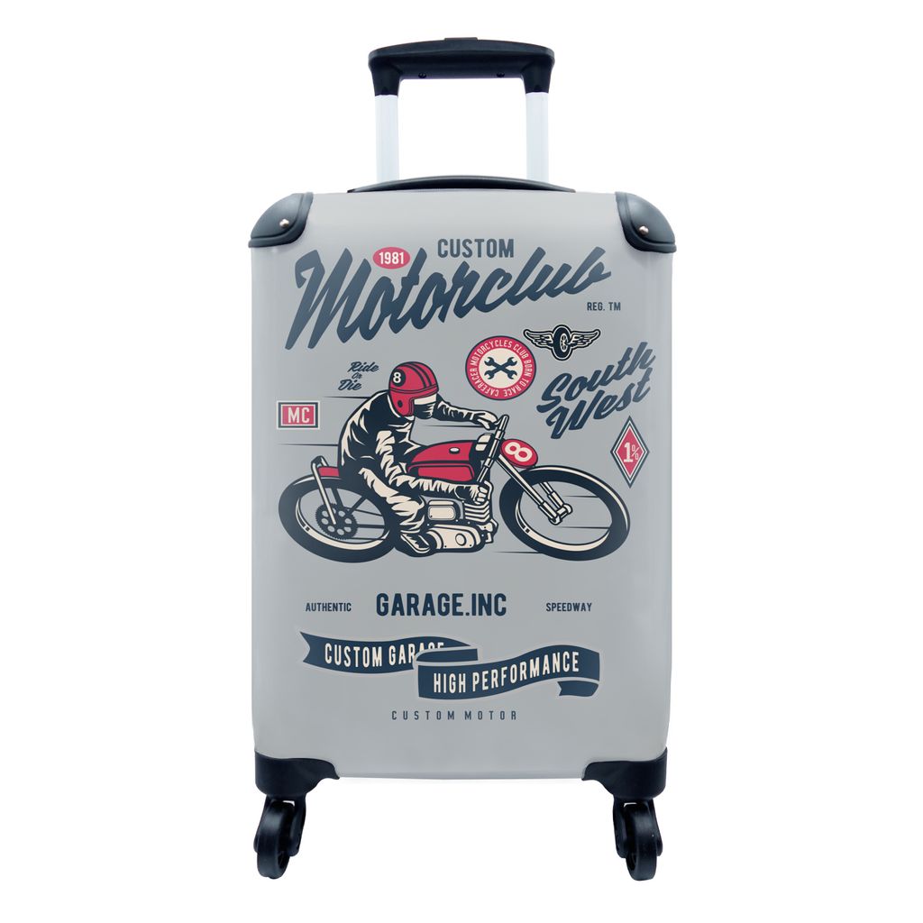 MuchoWow Koffer Handgepäck Trolley Rollkoffer Kleine Reisekoffer mit 4 Rollen - Motorrad - Kleidung - Retro - Cabin Size < 55x40x23 cm & 55x40x2...