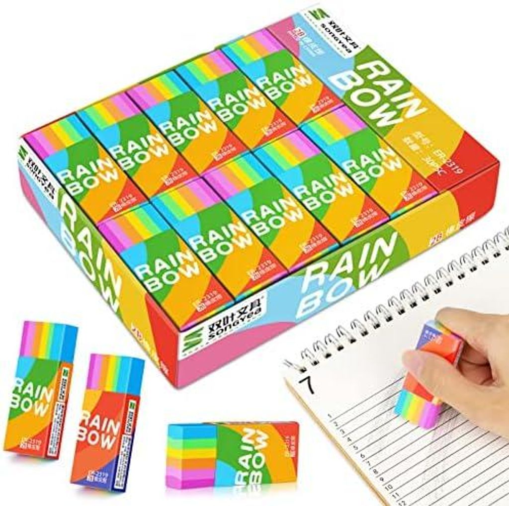 2B Radiergummi, 30 Stück Regenbogen Radierer, Kinder Weich Produktbild 