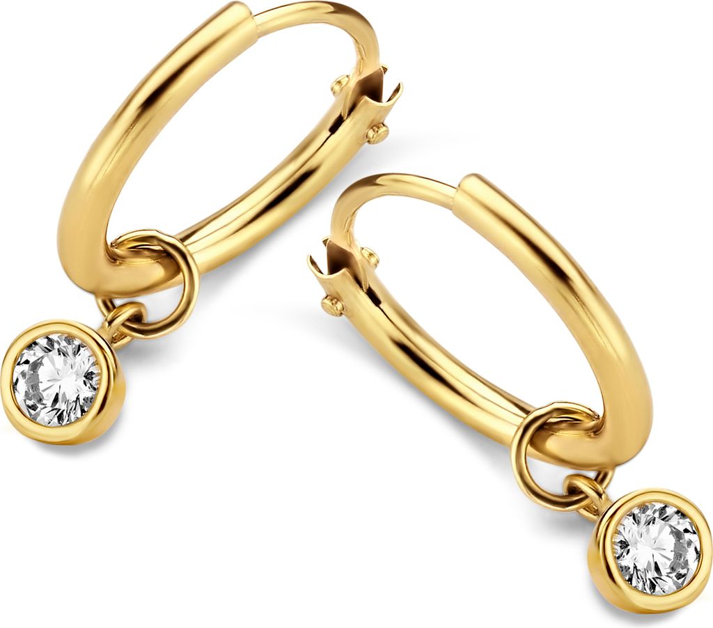 New Bling 9NBG-0610 Gold-Ohrringe mit Zirkonia-Anhänger - 11x1,2 mm - Weiß - 3,5 mm - 14 Karat - Gold