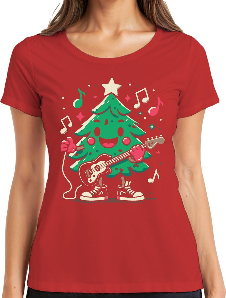 Tannenbaum Gitarre - Weihnachten Weihnachtsgeschenk Christmas Damen T-Shirt, Rot, 3XL