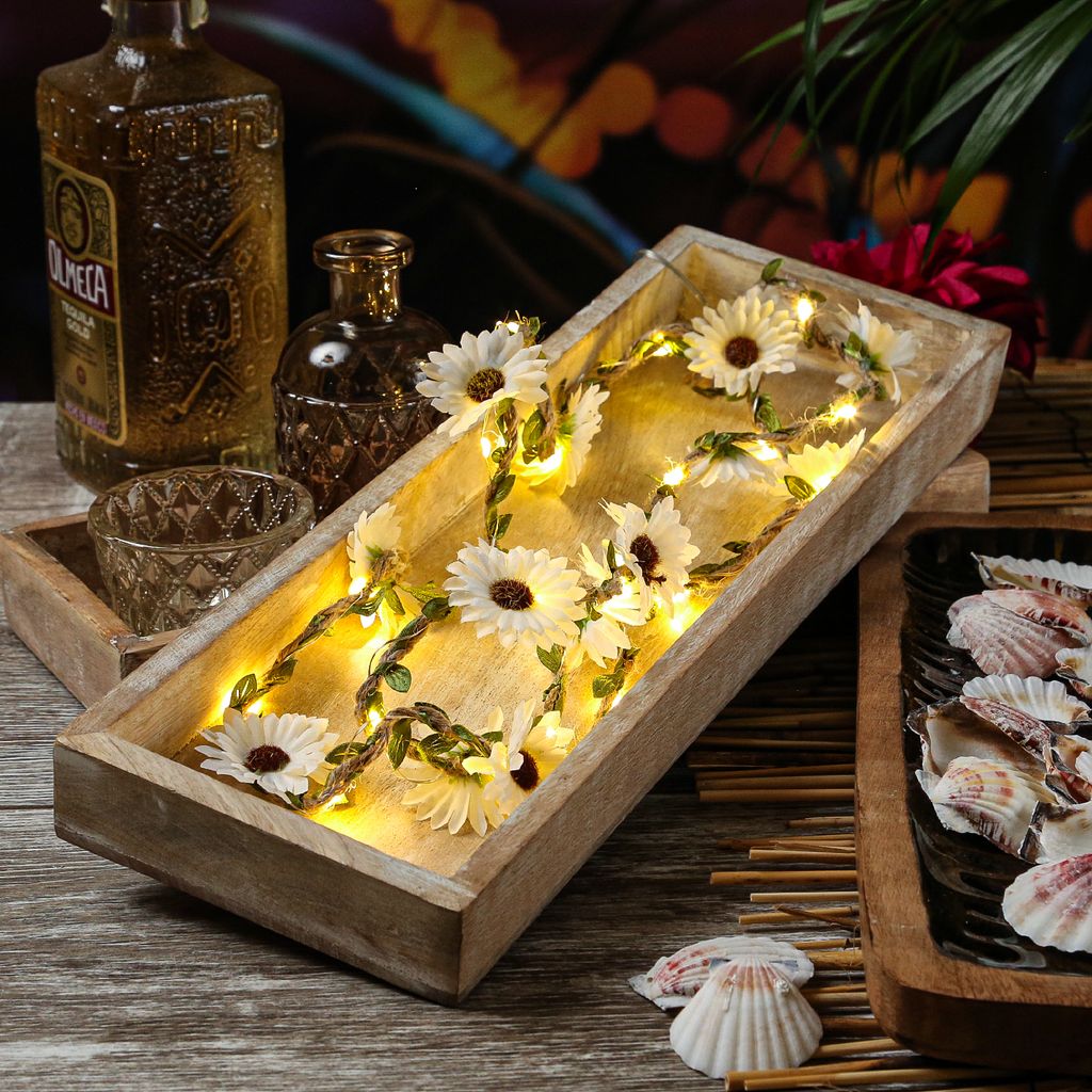 LED Lichterkette Blumen - Blumengirlande mit 15 weißen Blüten - Batterie/Timer - L: 1,45m - Außen