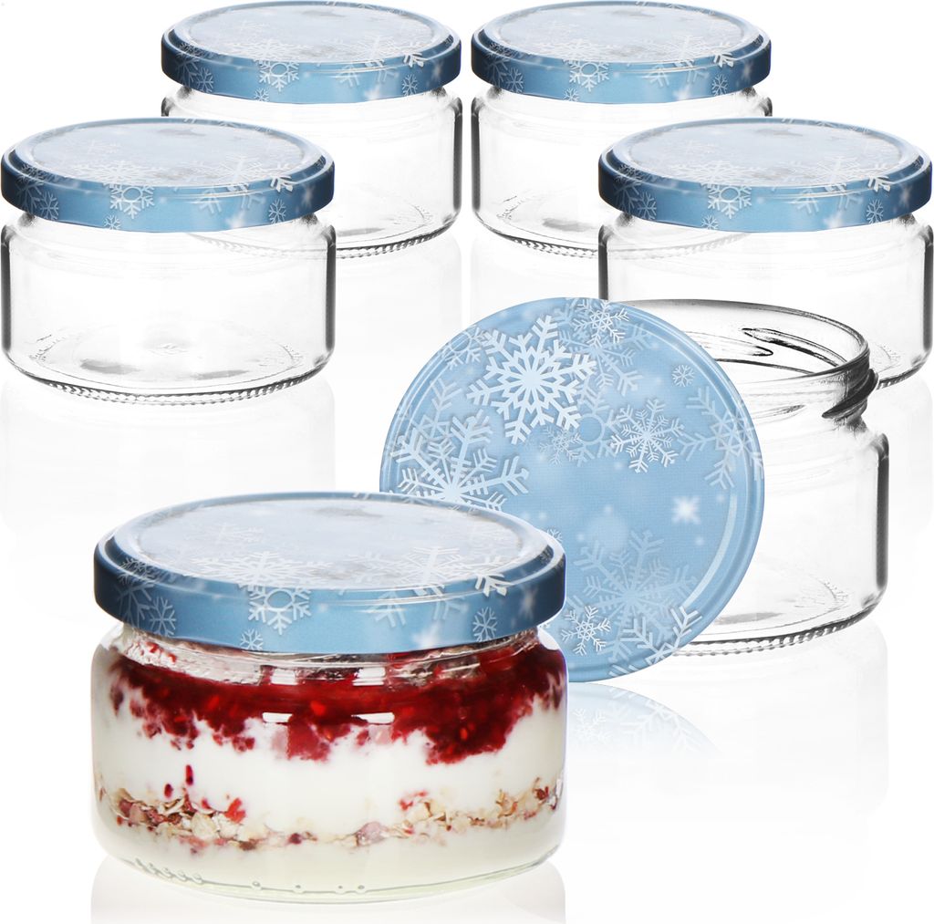 6 Weckgläser mit Schraubdeckel Winterdesign 250ml
