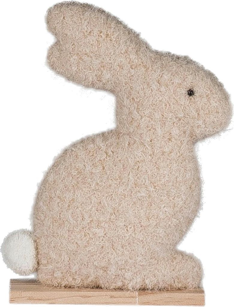 Deko-Hase - H 27 cm - Creme - Weiß - Stoff - Holzfuß - sitzend