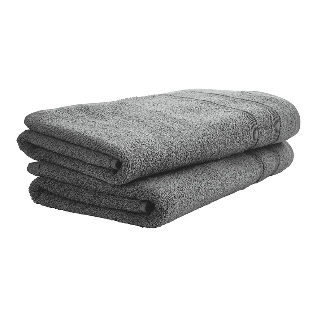 Uncover by SCHIESSER Duschtuch Brooklyn | 2er-Set | 100% Baumwolle | schlichte Streifenbordüre | Weich und saugstark | 70x140 cm | Dunkelgrau