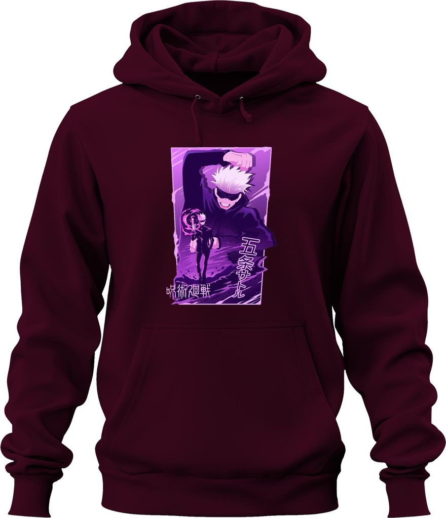 Gojo Satoru Jujutsu Kaisen weißes Haar Anime Ästhetik Geschenk Uni Hoodie Kapuzenpullover, Burgundy, XXL