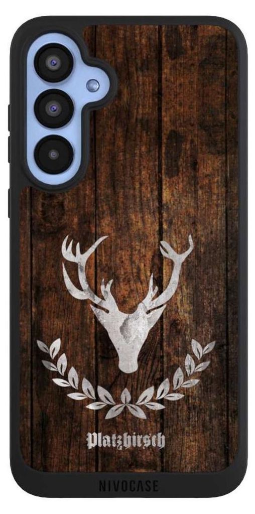 NIVOCASE Handyhülle für Samsung Galaxy A55 5G Hülle NIVOpure Case Schwarz Hirsch Holz Holzoptik