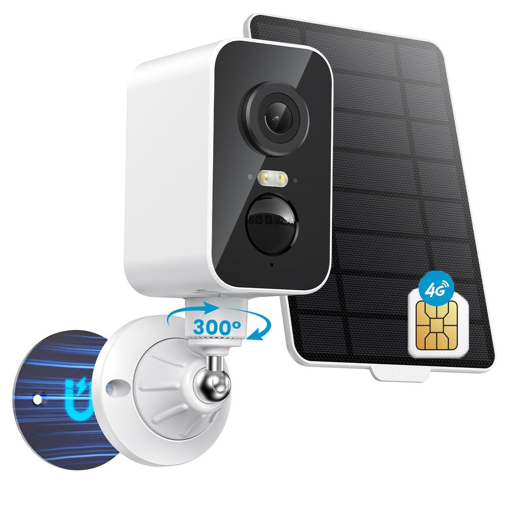 4G Überwachungskamera mit SIM Karte Magnetische Sicherheitskamera für Reisen ohne WLAN Kamera Solar mit PIR & Farbnachtsicht 300° Schwenkbereich
