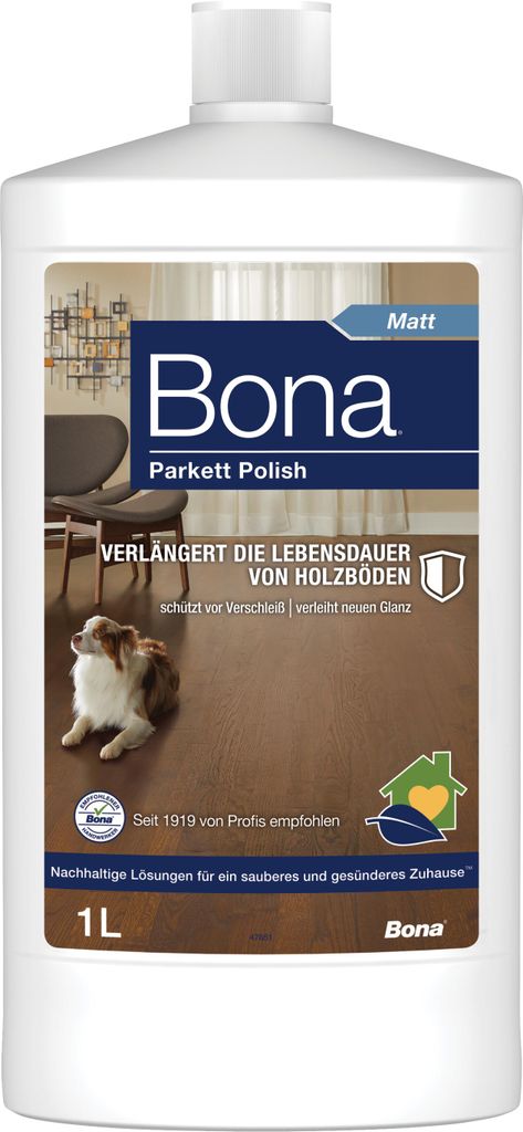 Bona Parkett Polish Matt 1 sorgt für einen matten Glanz und Produktbild 