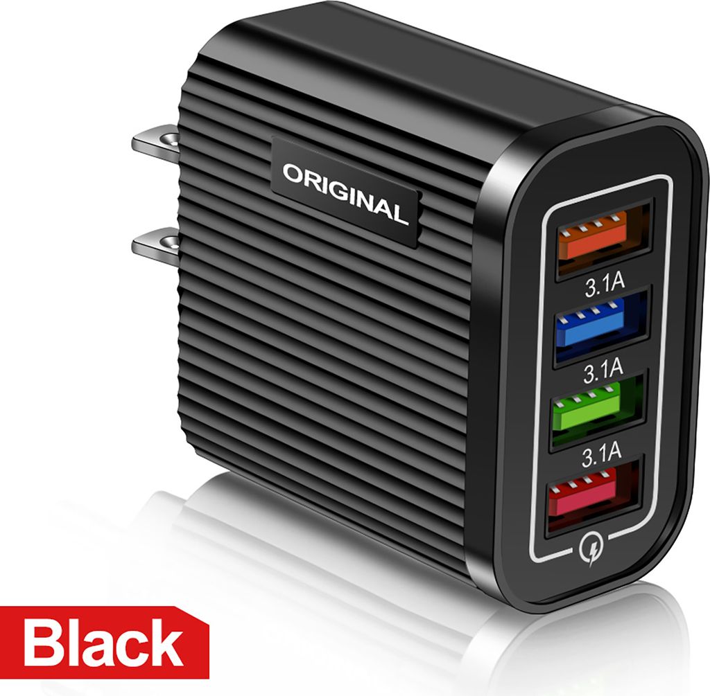 4-port Usb Handy-Ladegerät mit LED-Licht 5V/3A schnell Schnell Ladeadapter Schwarz US-Stecker