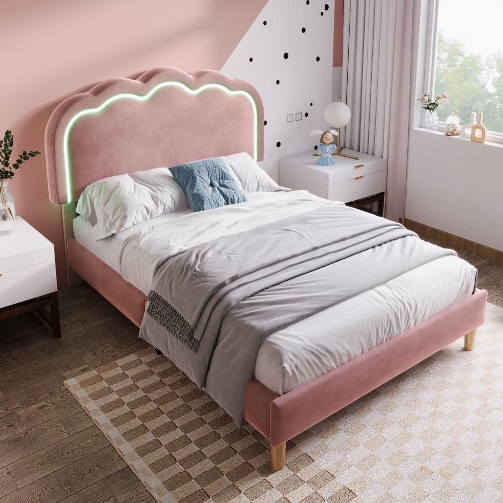 Polsterbett 90x190cm mit LED Kopfteil, verstellbares Produktbild 