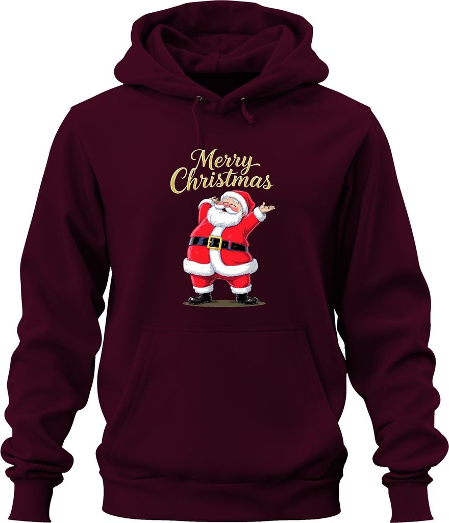 Merry Christmas Weihnachtsmann Santa Claus Lustig Geschenk Kinder Uni Hoodie Kapuzenpullover, Burgundy, 3XL