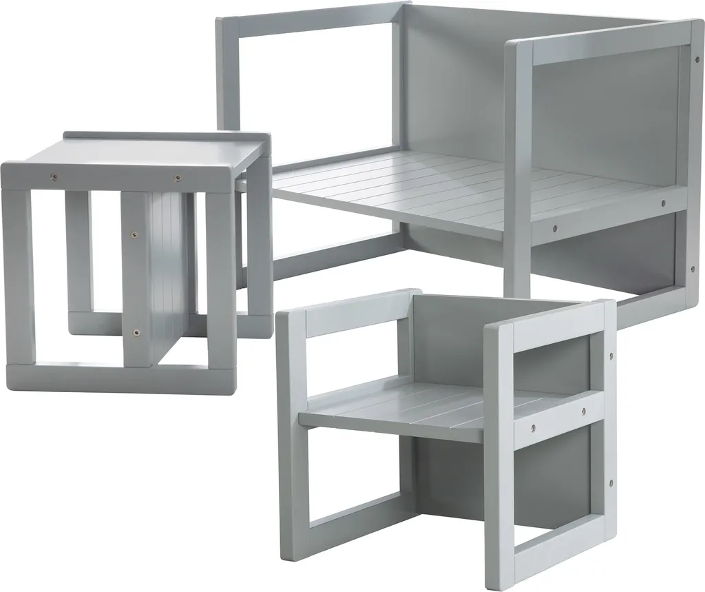 Optimisez l'espace enfant avec ce banc transformable et ses tabourets