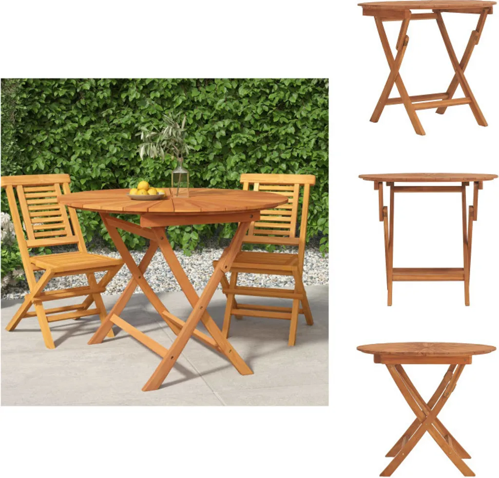 Table ronde de jardin en bois de teck pliable pour terrasse et balcon