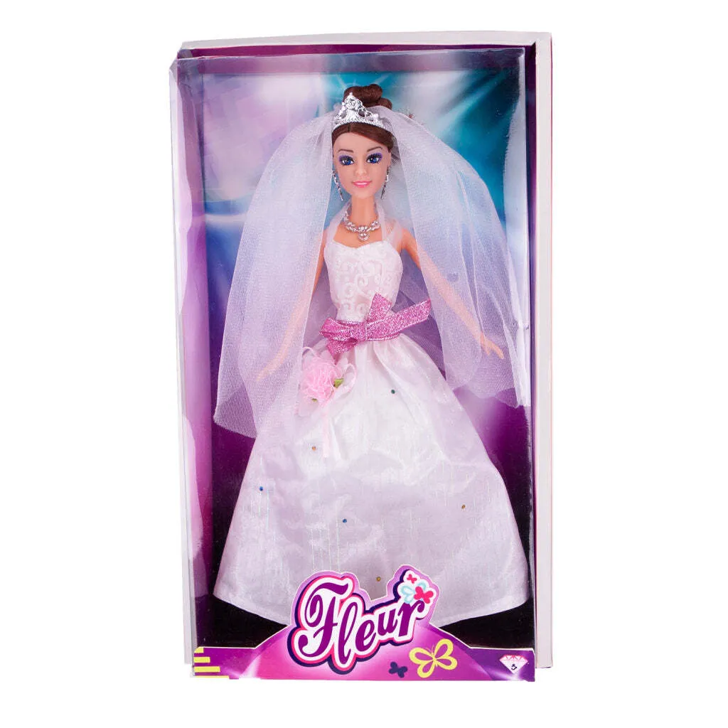 Poupée de Mariée Fleur Doll avec Robe en Dentelle et Voile Soyeux