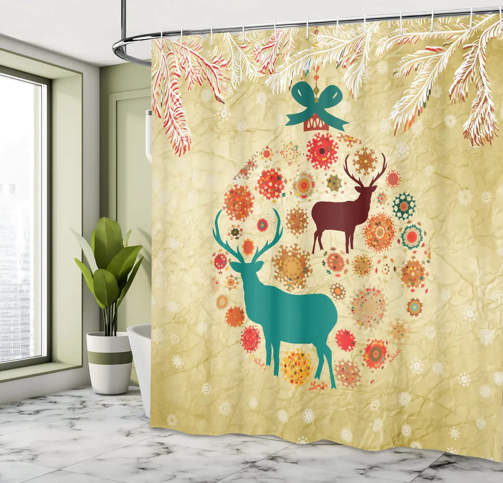 Rideau de douche pour décoration de Noël ensemble complet beige 240cm