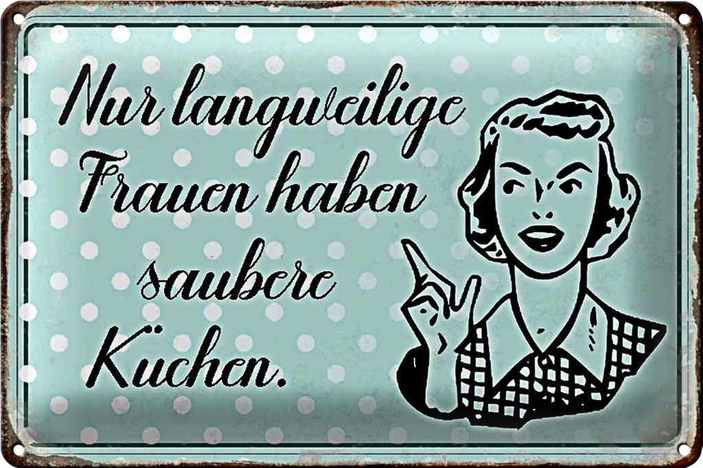 Blechschild Retro 18x12cm langweilige Frauen saubere Küchen