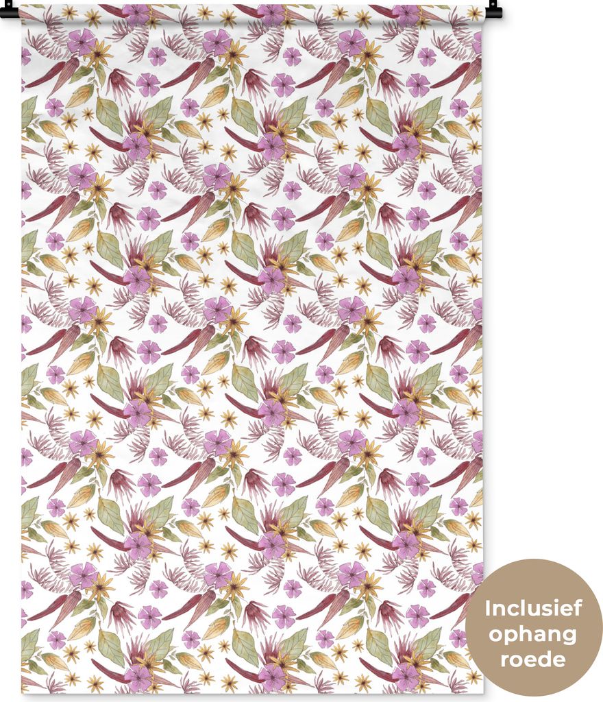 MuchoWow® Wandteppich Wandbehang Blumen - Blätter - Lila Produktbild 