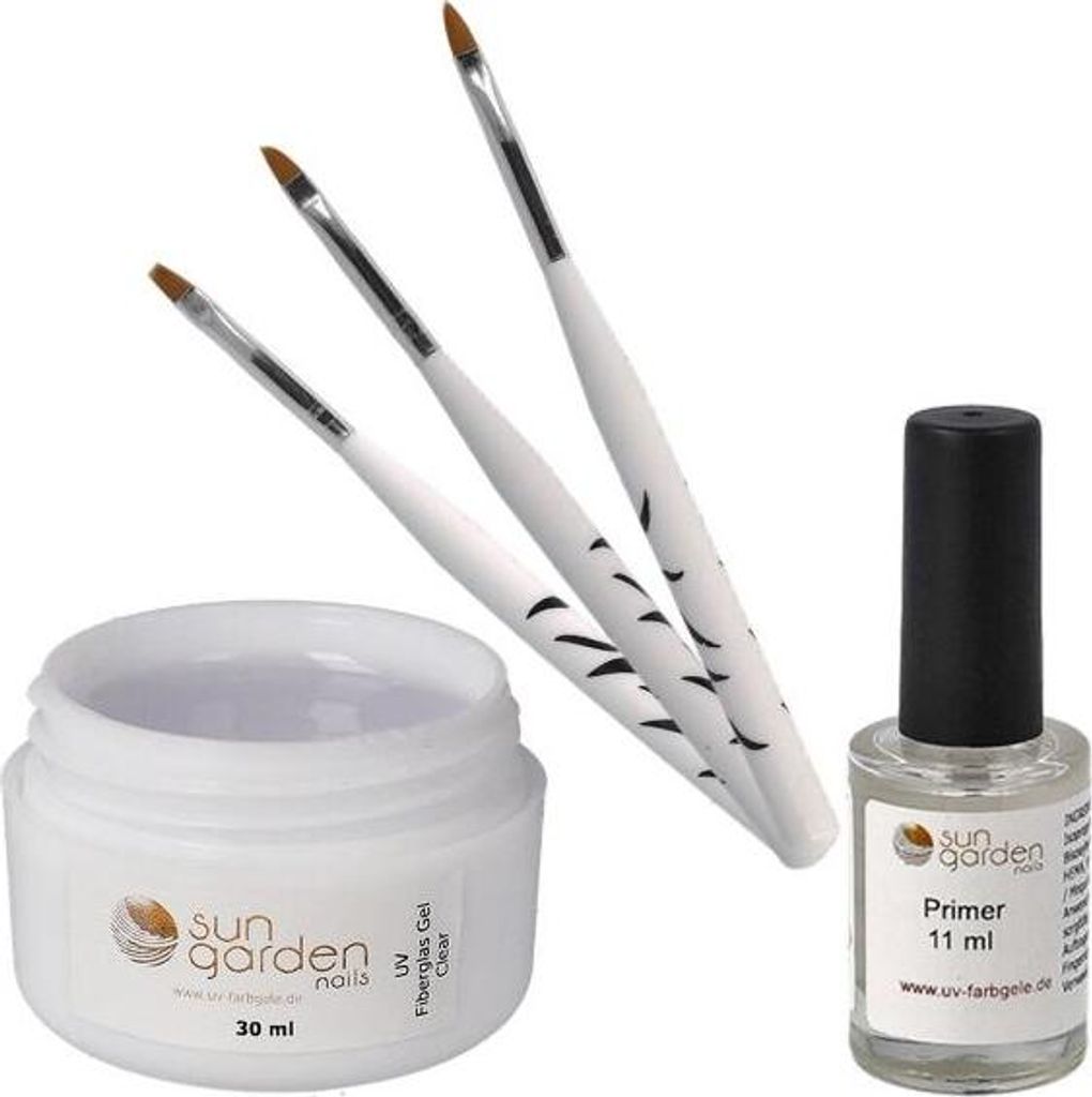 UV Fiberglas Gel Klar 30 ml  + 3 tlg. Pinselset + Primer 11 Produktbild 