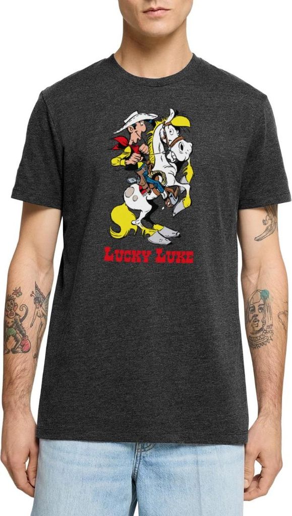 Spreadshirt Lucky Luke mit Pferd Jolly Jumper Männer Premium T-Shirt, M, Anthrazit meliert