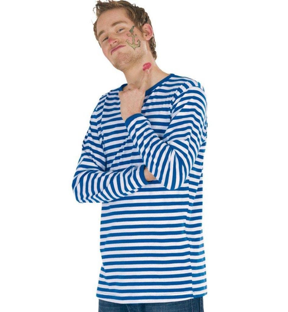 Herrenkostüm "Ringel-Shirt" blau/weiß, Langarm, Karneval, Fasching, Mottoparty (XXL)