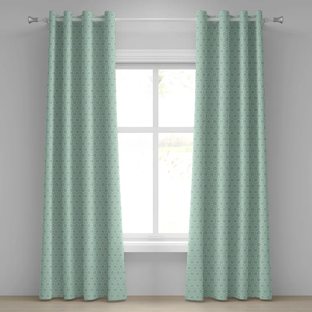 ABAKUHAUS Tenda con occhielli turchese, motivo monocromatico a stelle orizzontali, sfondo a linee ispirate allo spazio, tende decorative a 2 pannelli, 280 cm x 225 cm, menta bianco crema
