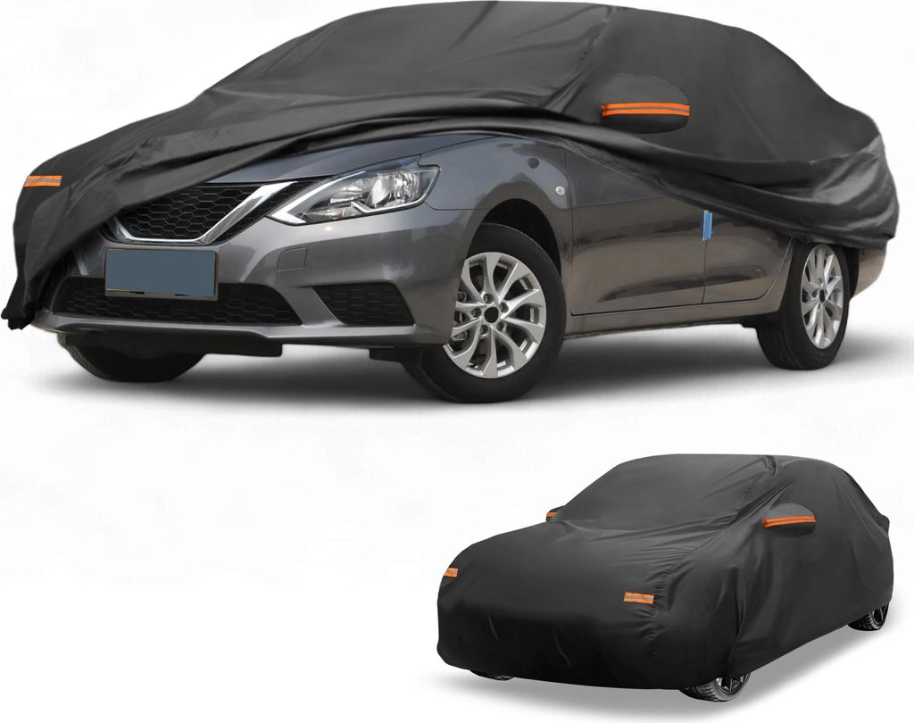 1 Stk. Universal Autoabdeckung Wasserdicht Alle Wetter Automobil Außen Anti-UV Sonne Regen Schutz 190T-PU Schwarz Passend für Limousine Länge 19...