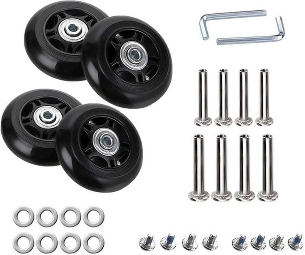Set aus vier stummen Ersatzrollen für Koffer und Rollcontainer
