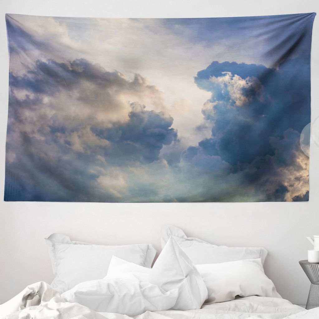 ABAKUHAUS Natur Wandteppich, Regen Sturm Wolken Himmel aus Weiches Mikrofaser Stoff Waschbar ohne Verblassen Digitaldruck, 230 x 140 cm, Blau Weiss