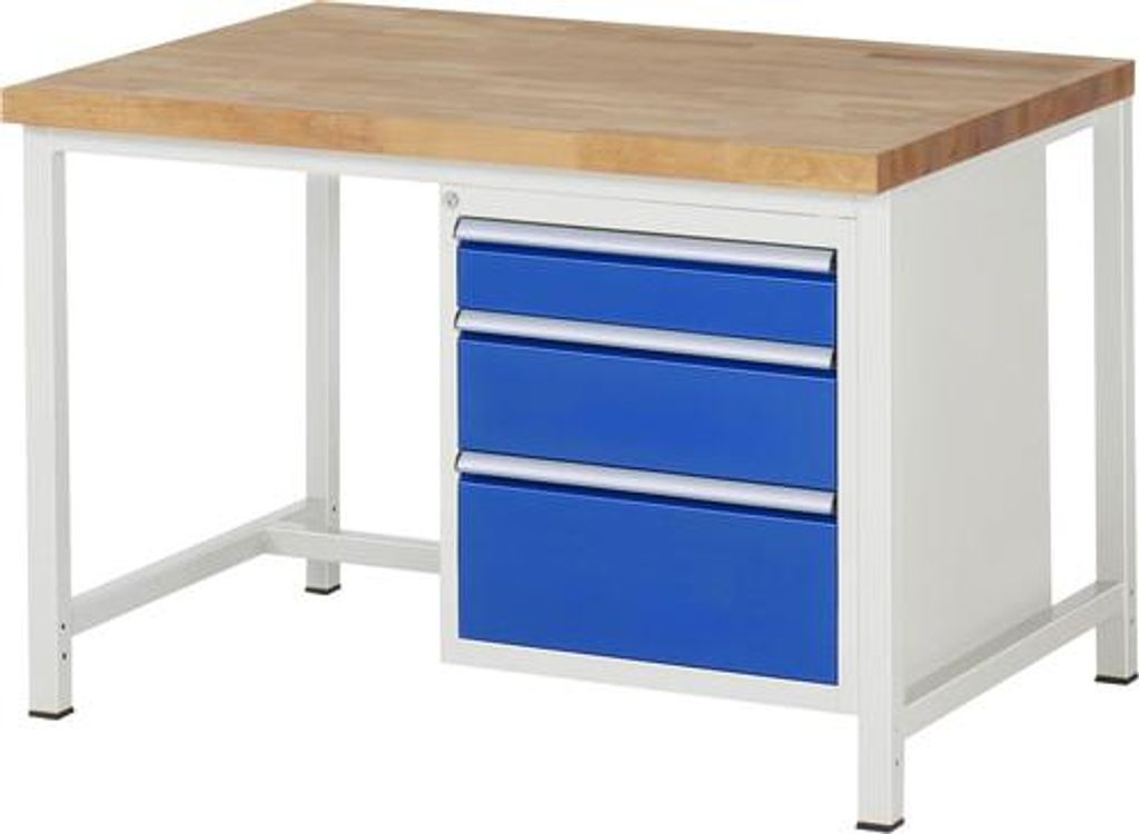 Werkbank mit 3 Schubladen - Vollauszug - 120:1 / 180:1 / 240:1 - 840 x 1.250 x 900 mm (HxBxT) - Traglast 1.250 kg - Buche