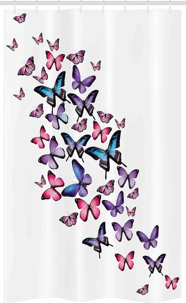 Tenda Doccia ABAKUHAUS 120x180 Farfalle Blu Rosa - Tessuto Premium