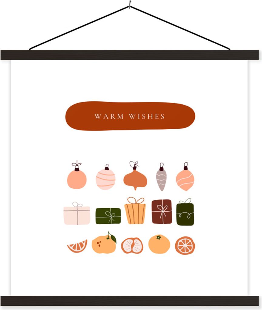 MuchoWow Textilposter Geschenke - Weihnachtskugeln - Früchte - Zitate 60x60 cm mit schwarzem Rahmen - Posteraufhänger