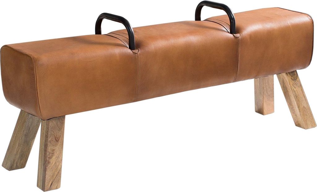 Sitzbank BOCK 134cm mit Griffen Echtleder hellbraun Produktbild 