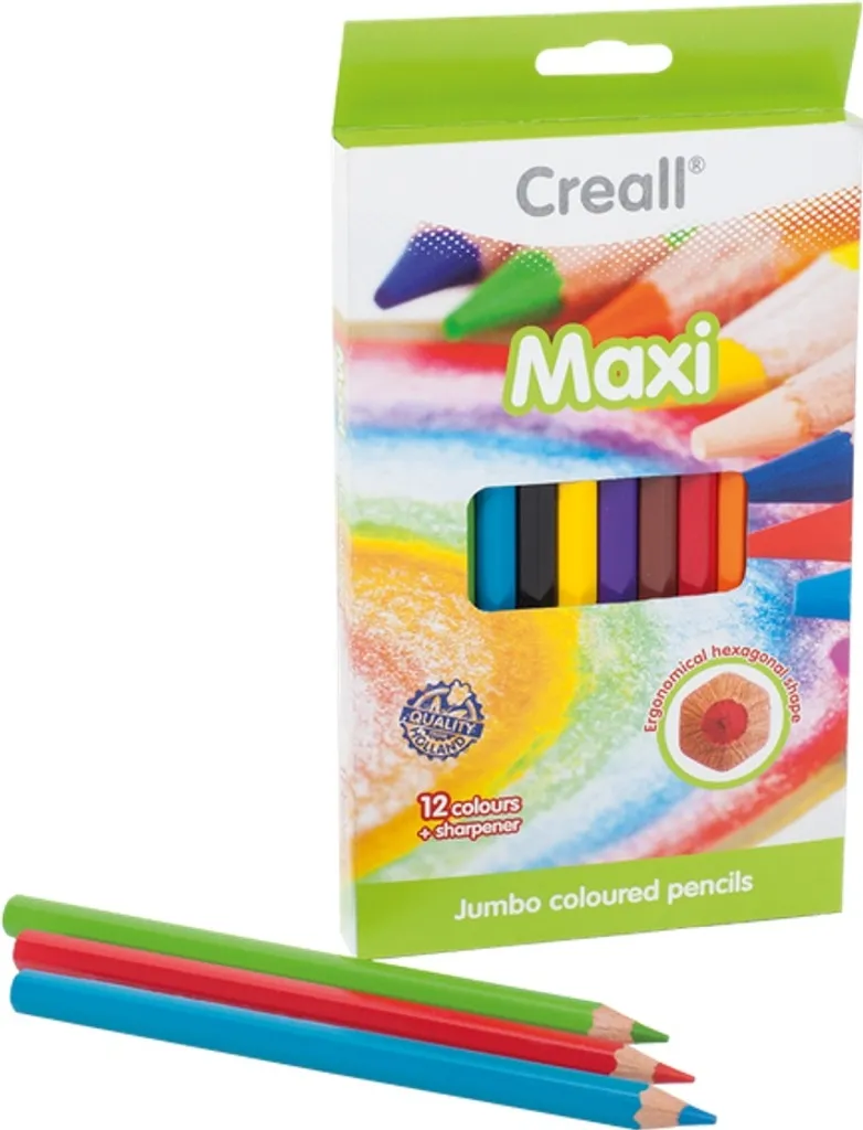 Crayons Creall Maxi à mine géante 5mm - 12 couleurs vives et intenses - 4