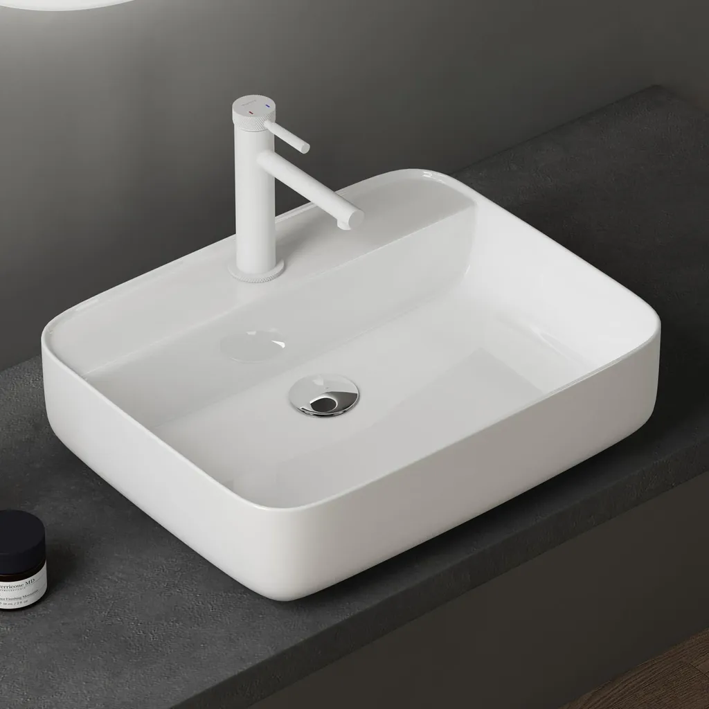 Vasque à Poser de Salle de Bain Rectangulaire en Céramique Blanche 38cm