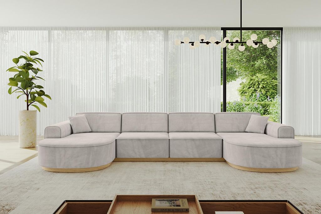 ALTDECOR Ecksofa in U-Form MARI-U2-v2 - 388x171x83 cm Hellbraun - Corner Sofa Bett Eckcouch Couch L-Form Wohnlandschaft Cauchsofa