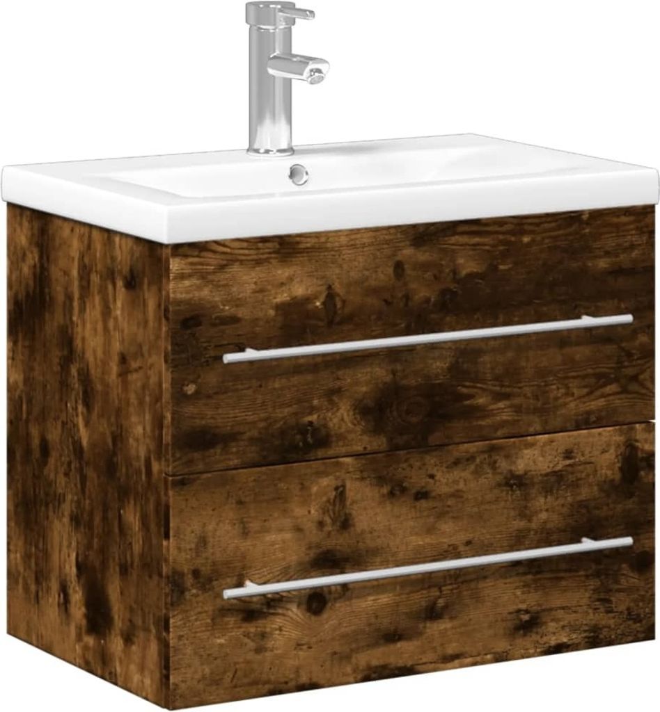 Waschbeckenunterschrank mit Einbaubecken Räuchereiche