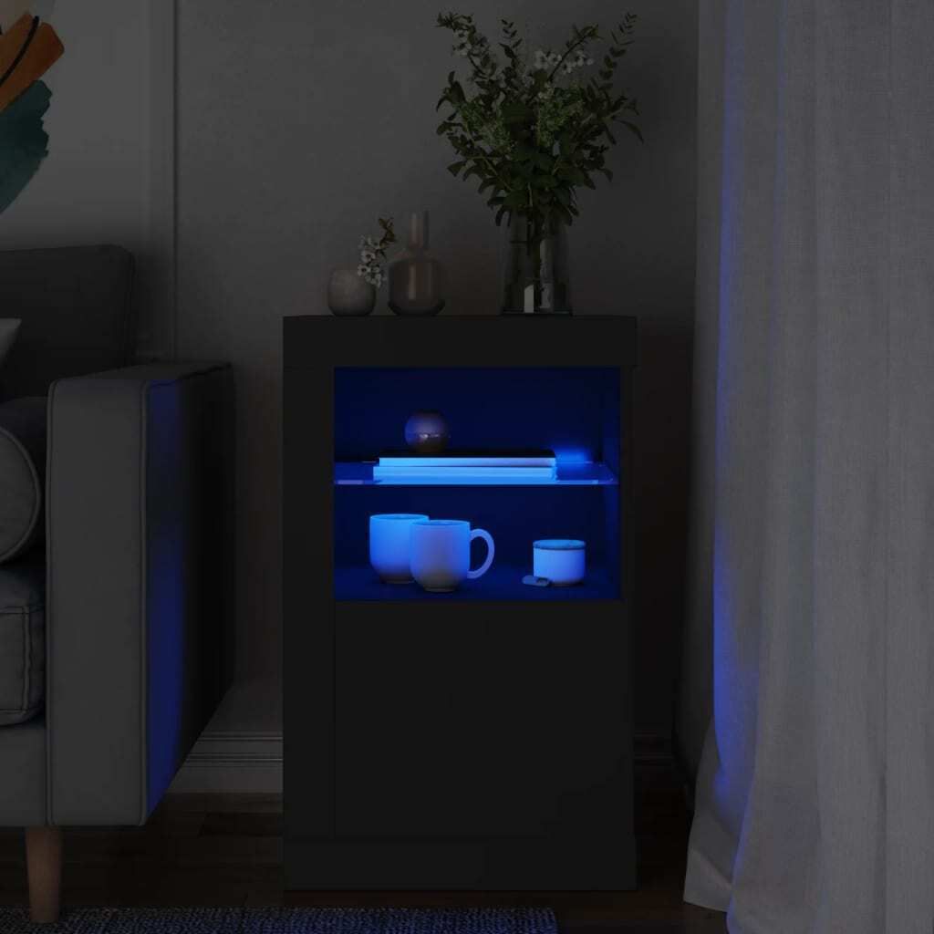 Szafka boczna z oświetleniem LED z czarnego drewna Zdjęcie produktu 1