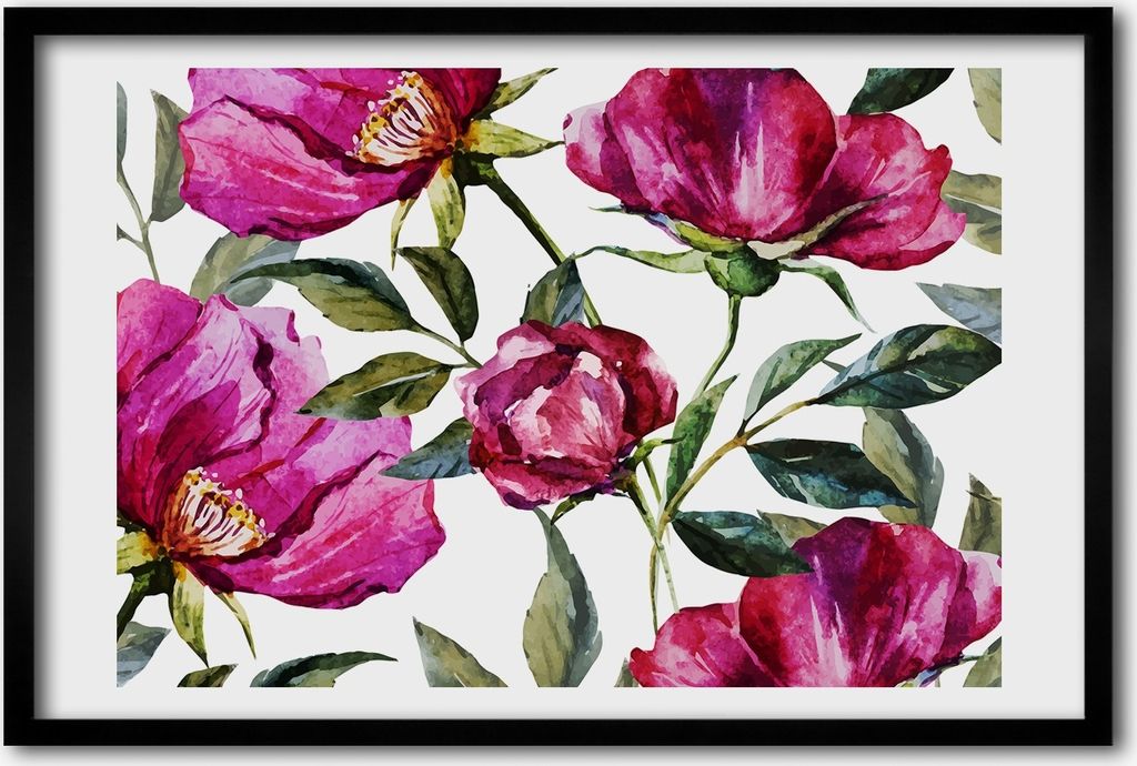 Bild 60x40 MDF-Rahmen, Wandkunst rosa Pfingstrosen